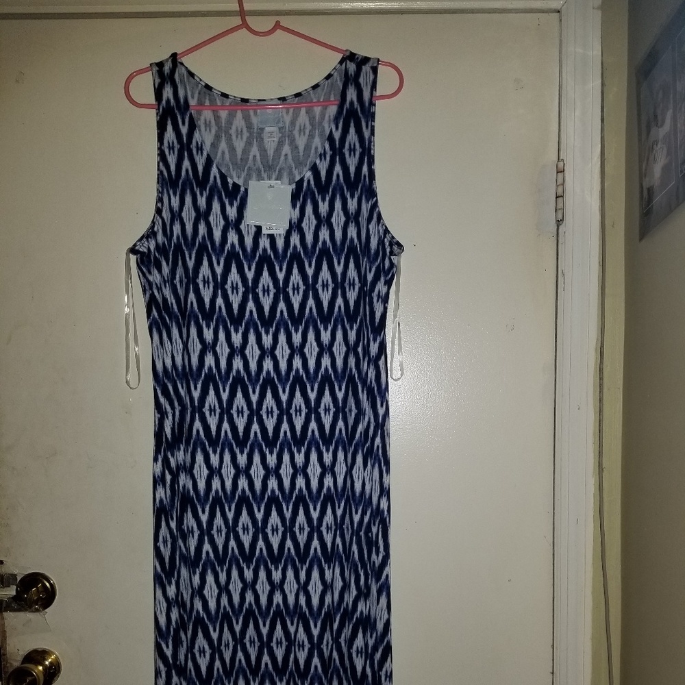 Navy and white dress.